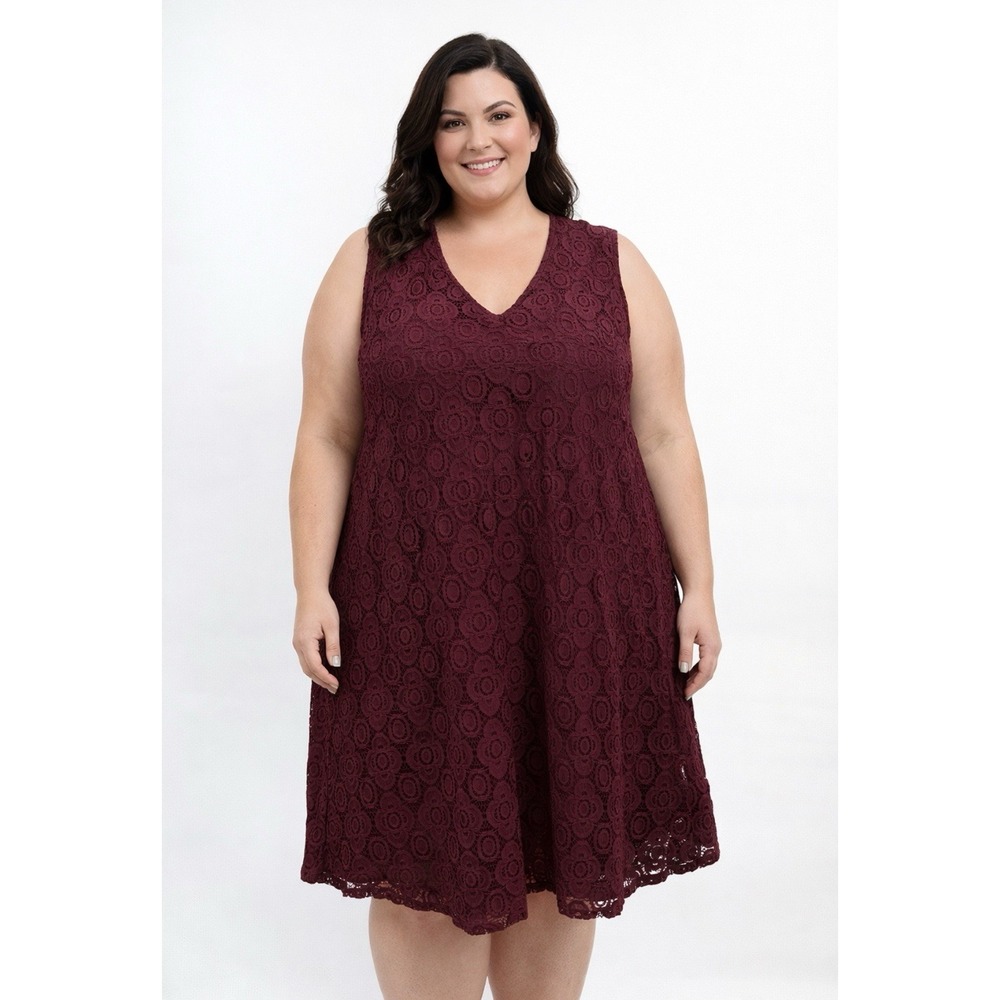 Women's‎ Maroon Lace sleeveless v-neck dress XL